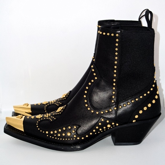 Versace Women’s Studded Leather Cowboy Ankle Boots - Picture 3 of 13